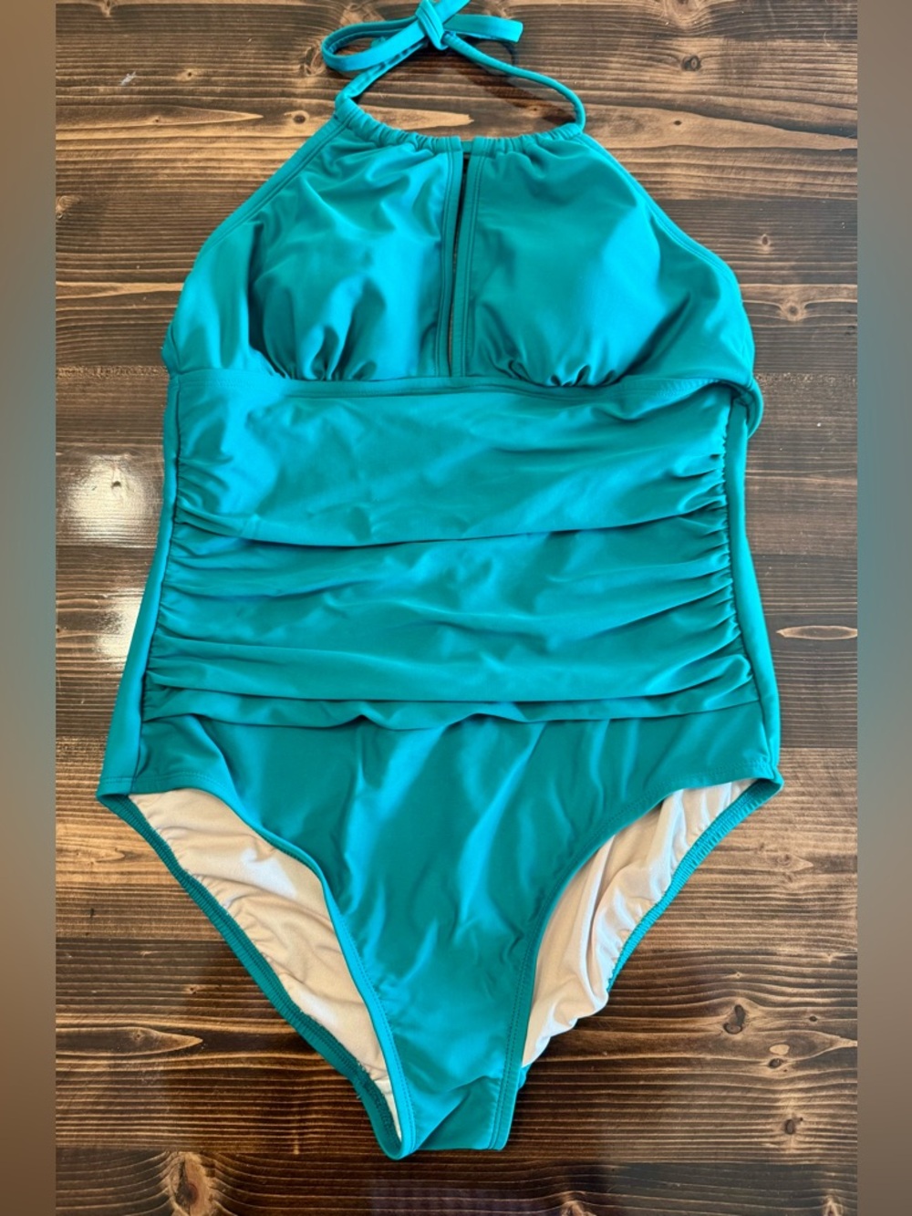 Kona‎ Sol Teal Halter One-Piece Swimsuit with Tummy Coverage Size L (12-14)